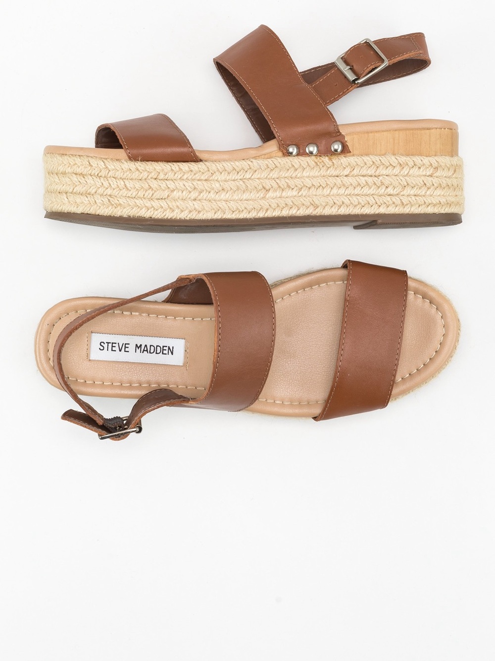 Steve‎ Madden Women’s Size 7 Brown Leather Espadrille Platform Summer Sandals